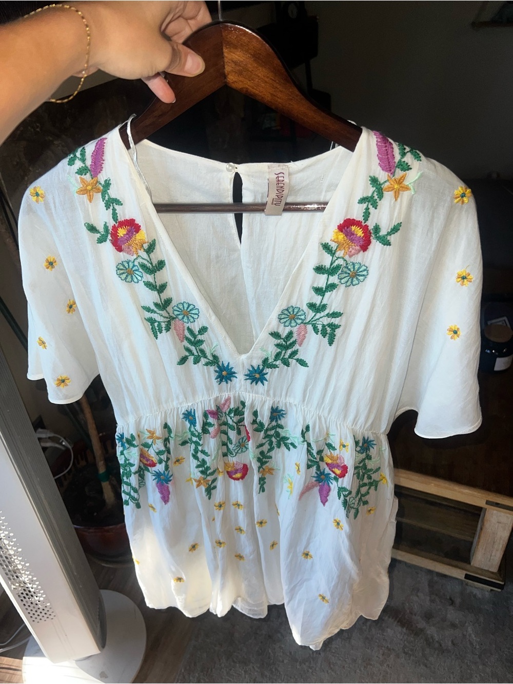 Cleobella White Embroidered V-Neck Floral Tunic